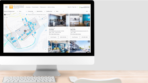 A housing search website on a desktop computer.