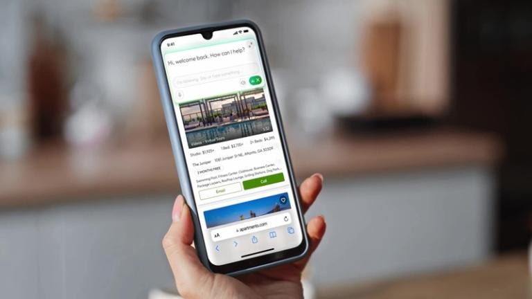 Mobile phone with Apartments.com listing