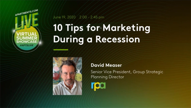 "10 tips for marketing during a recession" powerpoint slide