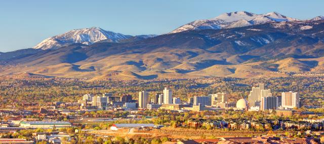 Reno cityscape with view of the mountains